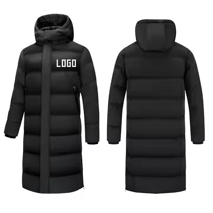 Down jacket custom logo men's thick warm cotton jacket long coat pad detachable cap winter thick coat street wear