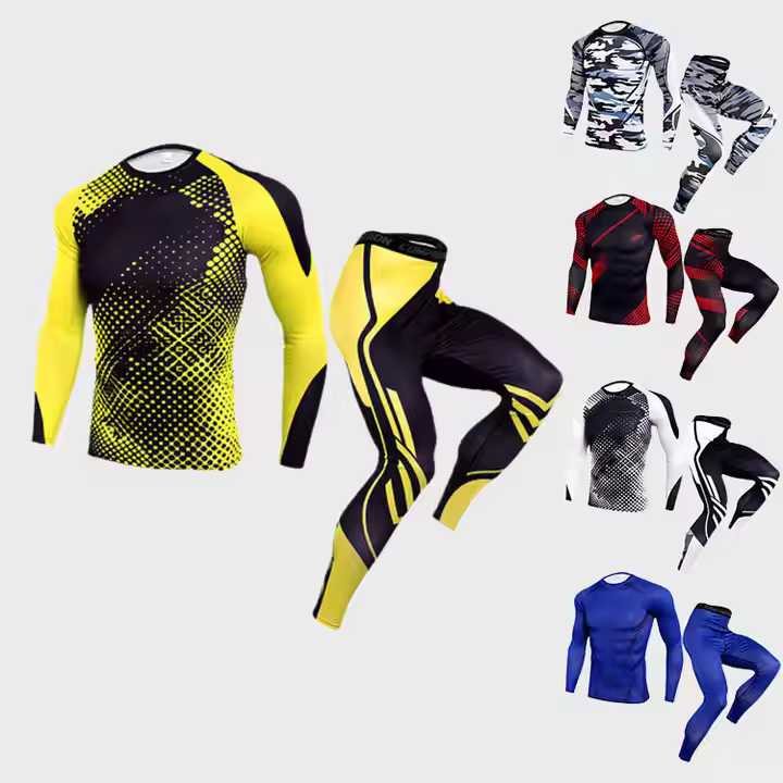Customized 2021 style comfortable fabric quick evaporation men's sportswear pants set gym fitness training Rashguard